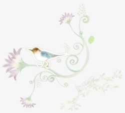 创意手绘扁平小鸟植物图案素材