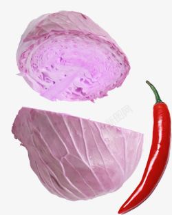 切开的紫包菜小红椒素材