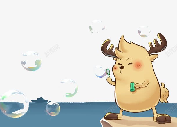 吹泡泡的卡通鹿png免抠素材_88icon https://88icon.com 卡通鹿 可爱的鹿