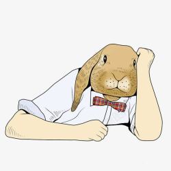 可爱插图托着脑袋乏力的兔子素材