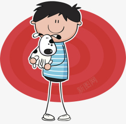 卡通插图抱着小狗的男孩素材
