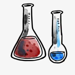 彩绘化学分子与试管水彩绘试管容量瓶高清图片