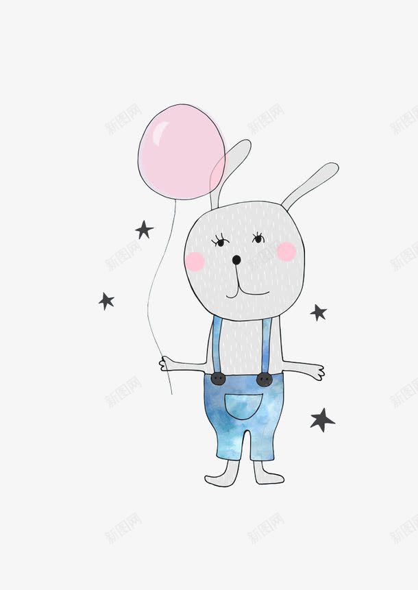 可爱兔子png免抠素材_88icon https://88icon.com 动物 卡通 可爱 气球 背带裤
