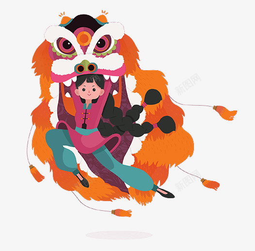 橙色中国风舞狮装饰图案png免抠素材_88icon https://88icon.com 中国风 免抠PNG 橙色 舞狮 装饰图案