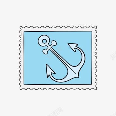 蓝色船锚邮票图标图标