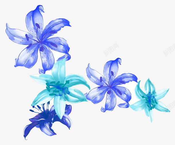 蓝色花朵png免抠素材_88icon https://88icon.com 5朵 植物 漂亮花 蓝色