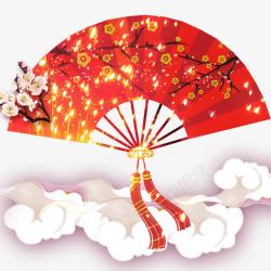 中国风红色折扇素材