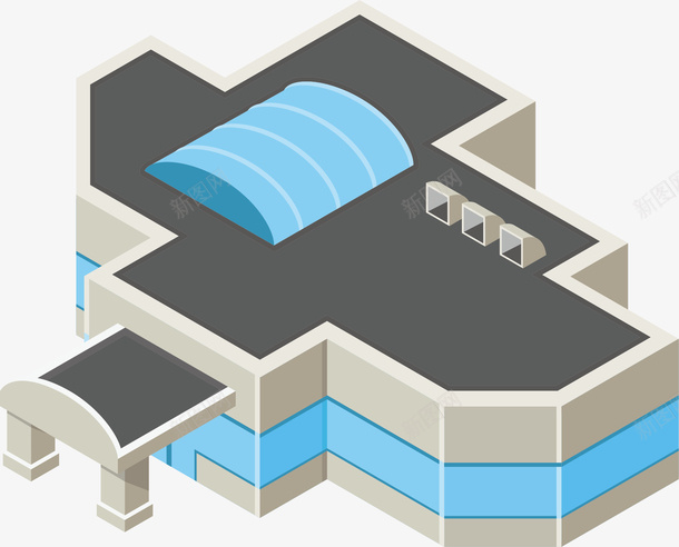 蓝色拱形建筑矢量图ai免抠素材_88icon https://88icon.com 建筑 房子 蓝色拱形 矢量图