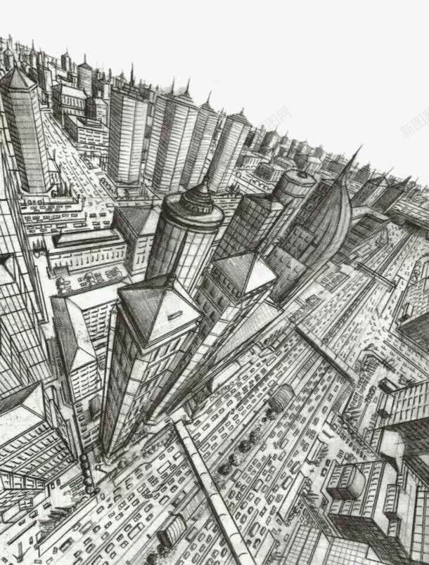 城市俯瞰png免抠素材_88icon https://88icon.com 卡通手绘 城市 黑白简画