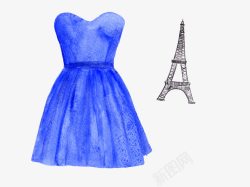 蓝裙小礼服手绘素材