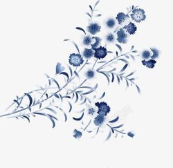 手绘蓝色花卉展板素材