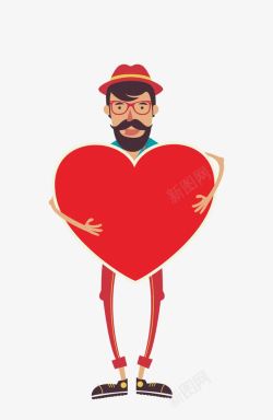卡通大叔抱着红色爱心装饰图案素材