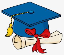 毕业证书和蓝色学士帽插画素材