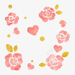粉色玫瑰和爱心婚礼贺卡素材