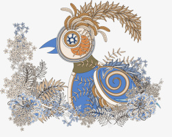 装饰蓝色花纹鸟矢量图素材
