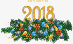 金色松树枝松树枝花丛2018新年矢量图高清图片