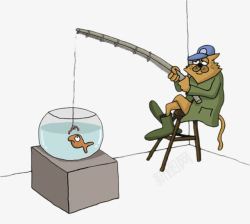 卡通手绘毛鱼缸钓鱼素材