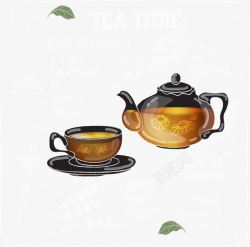 黄色简约茶壶茶艺装饰图案素材