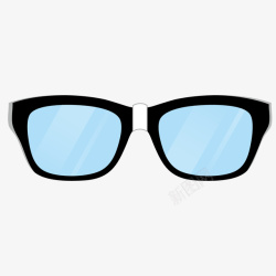 蓝色黑框卡通眼镜矢量图素材