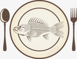 盘子叉勺子鱼元素素材