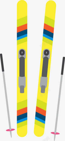 滑雪杆冬季多彩条纹滑雪板高清图片