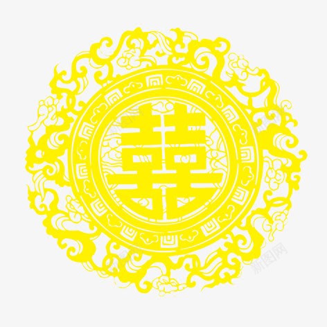 喜字png免抠素材_88icon https://88icon.com 剪纸 窗花 金色喜字