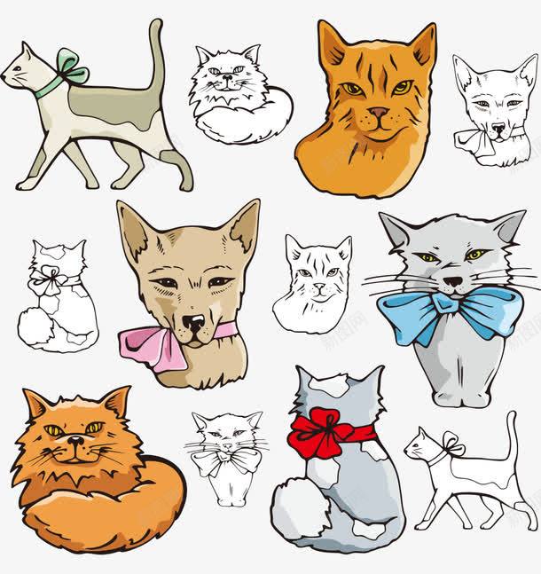 手绘卡通可爱宠物猫png免抠素材_88icon https://88icon.com 可爱的宠物猫 平面猫素材 矢量猫