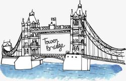 手绘英伦风格伦敦大桥素材