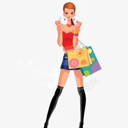 卡通购物女郎素材