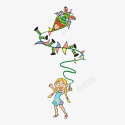 创意放风筝的儿童插画矢量图素材