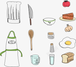 手绘卡通厨具和食物矢量图素材