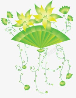 艺术扇形绿色花纹装饰图案素材