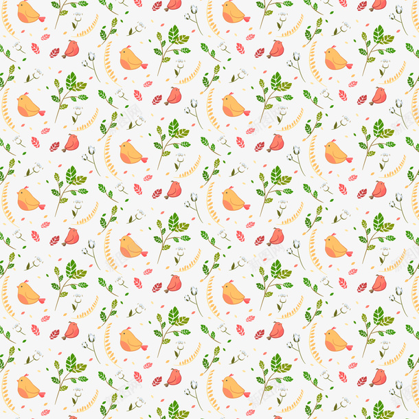 卡通小鸟和叶子无缝背景矢量图ai免抠素材_88icon https://88icon.com 卡通 叶子 小鸟 彩色 手绘 无缝背景 装饰 装饰背景 矢量图