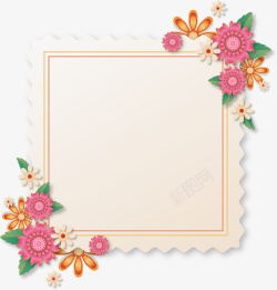 邮票式花卉边框矢量图素材