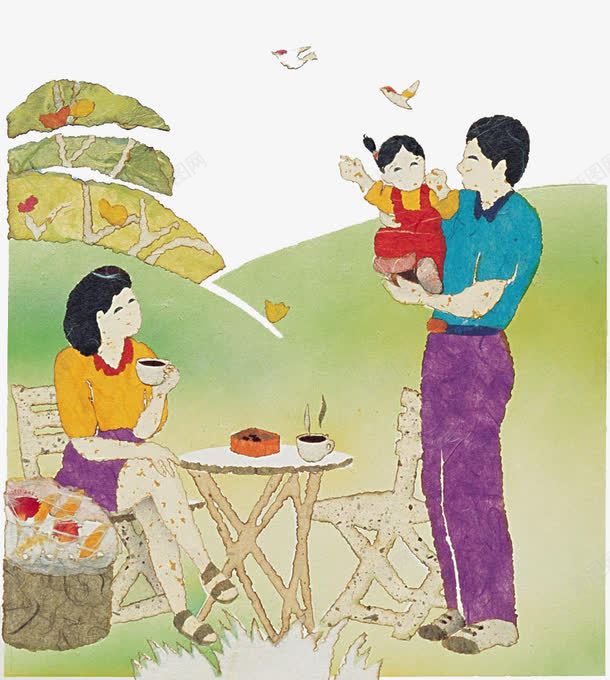 孩子和父母png免抠素材_88icon https://88icon.com 卡通 喝茶 孩子 父母