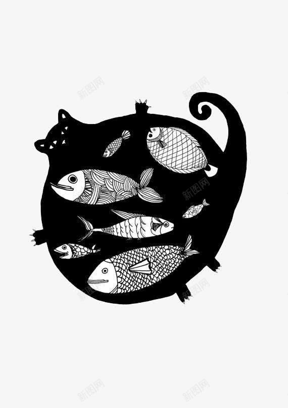 猫肚子里的鱼png免抠素材_88icon https://88icon.com 创意设计 图案设计 猫肚子 鱼
