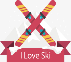 粉红色滑雪板运动标签矢量图素材