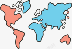 红色蓝色世界地图矢量图素材