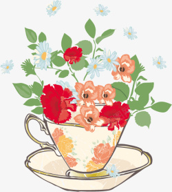 茶杯里的花卉矢量图素材