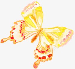 手绘水彩黄红色蝴蝶素材
