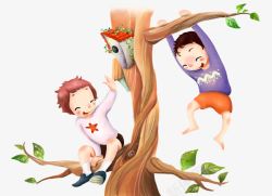 孩童玩乐树杆素材