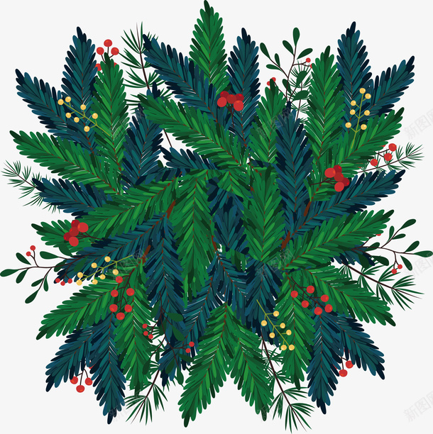 蓝绿色圣诞松树枝矢量图ai免抠素材_88icon https://88icon.com 圣诞快乐 圣诞树枝 圣诞节 松树枝 矢量png 绿色树枝 矢量图