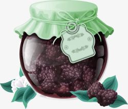 手绘卡通树莓玻璃罐子装饰图案素材