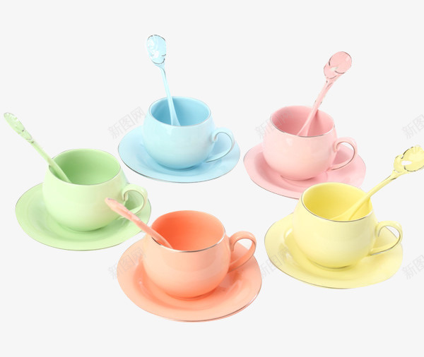 彩色陶瓷杯png免抠素材_88icon https://88icon.com 休闲 勺子 咖啡杯 彩色