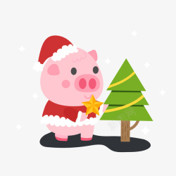 圣诞节新年粉色的猪卡通可爱矢量图素材