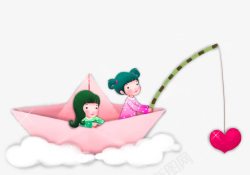 粉色卡通纸船女孩装饰图案素材