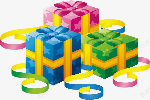 三个彩色礼物盒png免抠素材_88icon https://88icon.com 三个 彩色 礼物