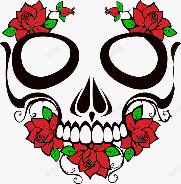 骷髅面具玫瑰装饰psd免抠素材_88icon https://88icon.com 创意 玫瑰 装饰 面具 骷髅