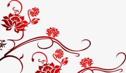 红色手绘花朵树枝花纹素材