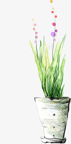 创意手绘水彩绿色的植物花卉素材